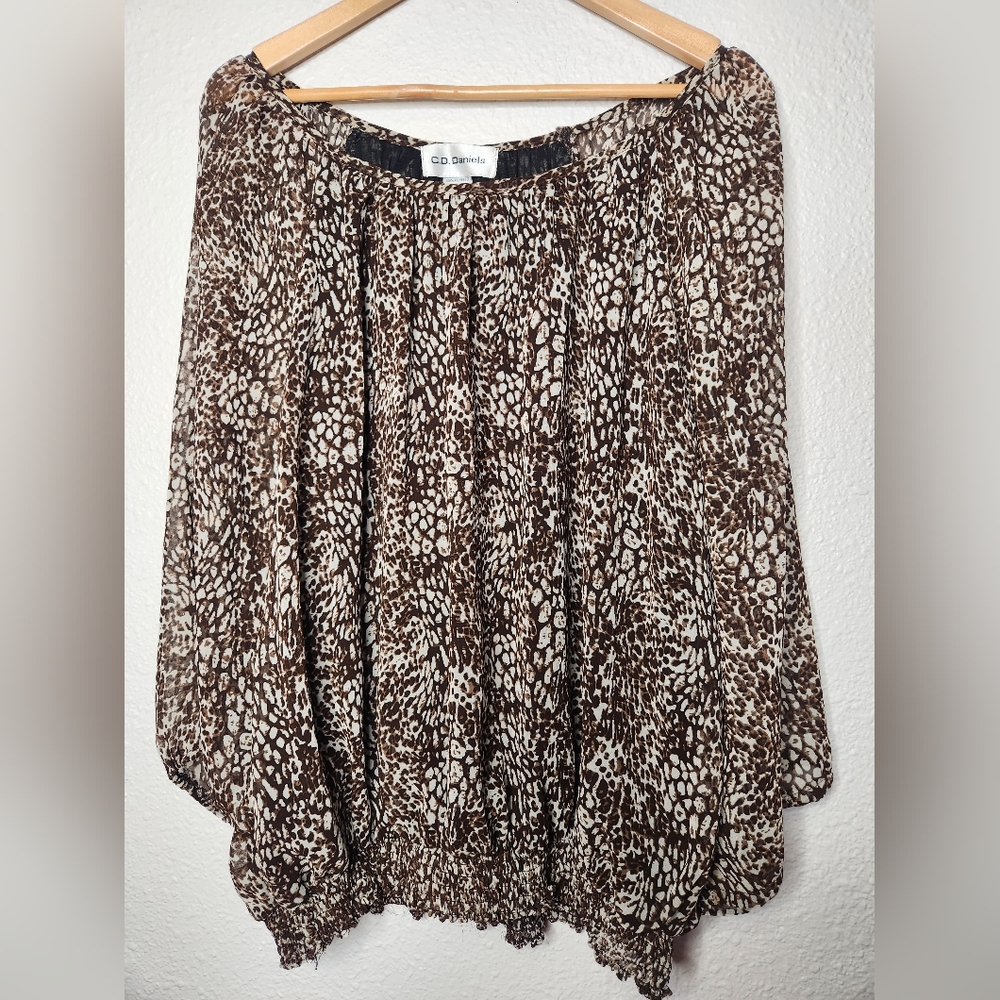 C. D. Daniels Brown Floral Pattern Women's Top Size 2x
